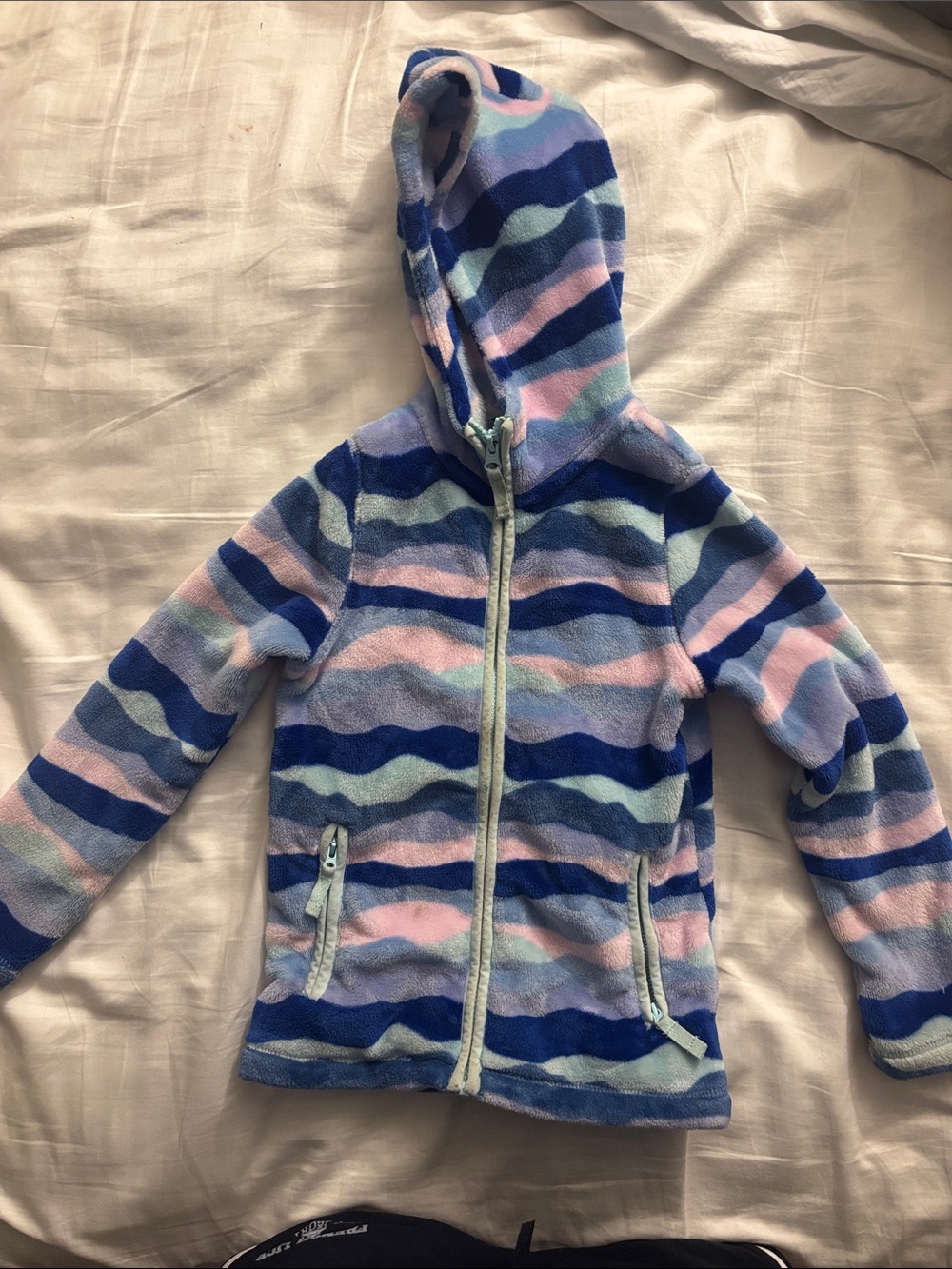 Kids Hooded Zip-Up Fleece Jacket in Blue and Pink Stripes